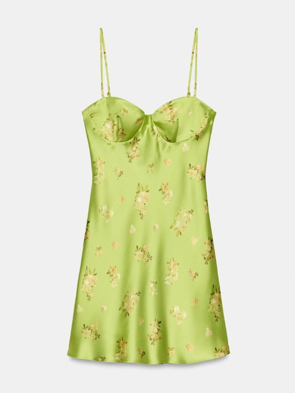 Zara Floral Satin Mini Dress in Green Size Medium NWT